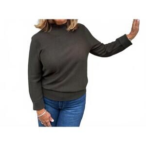 NEW REPEAT CASHMERE quarter sleeve cotton mockneck top in khaki